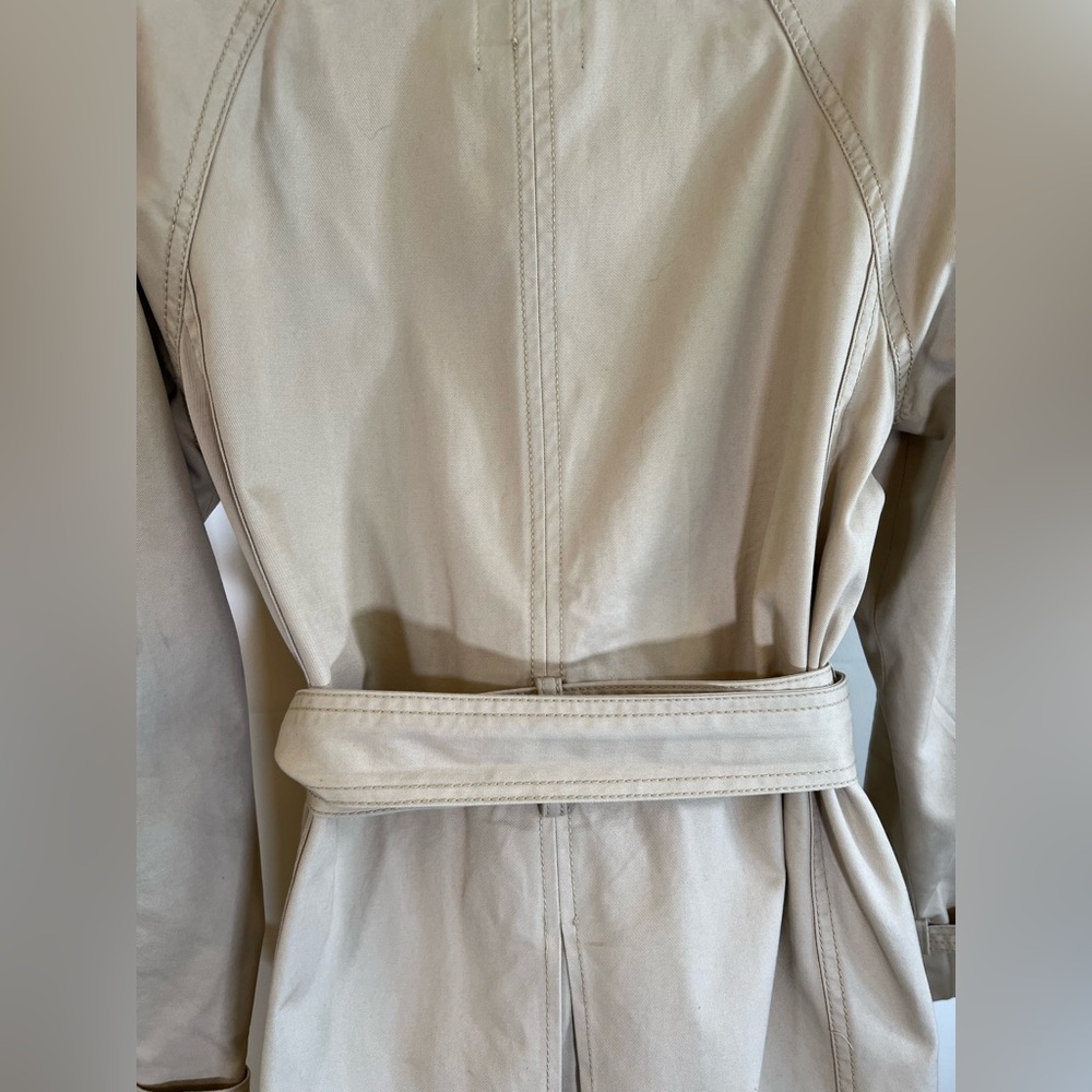 J Crew Trench Coat Womens Size 0 Tan Khaki Mid Length Belted - Picture 9 of 12